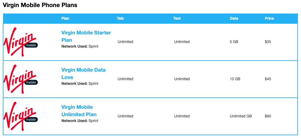 Virgin Mobile Plan